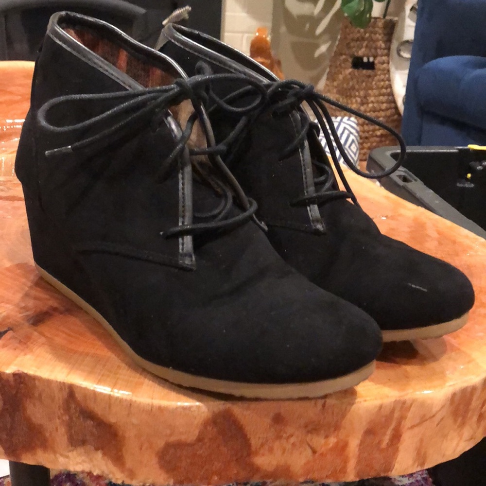 Faux Suede Black Wedge Booties